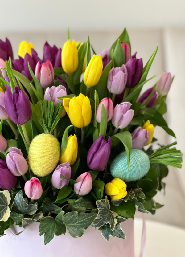 Easter tulips with Easter eggs