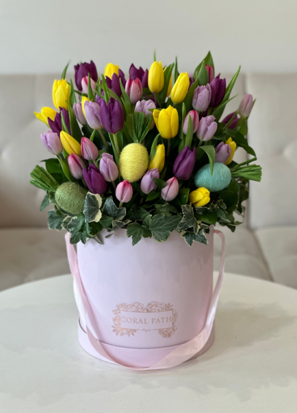Easter tulips with Easter eggs