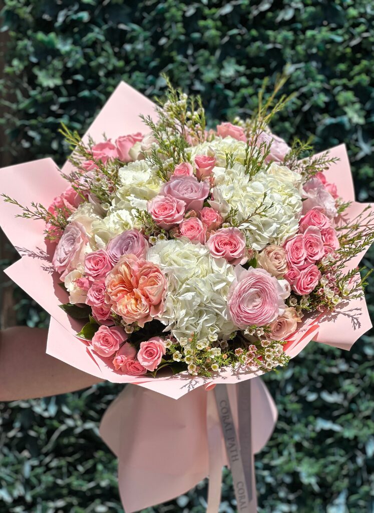 floral bouquet of hydrangeas and roses