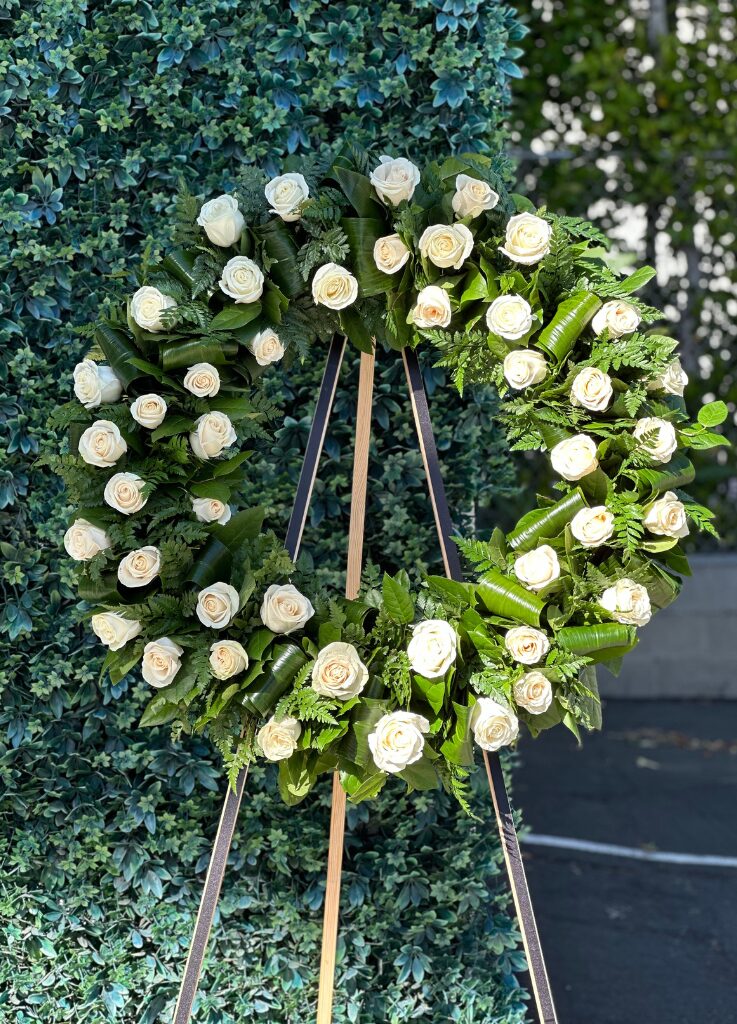 Rose Wreath - sympathy flower arrangement by Coral Path Designs, Los Angeles florist