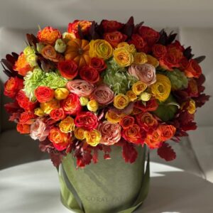 Autumn Meadow - fall flower hat box arrangement by Coral Path Designs, Burbank flower shop